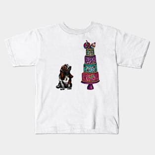 Basset hound with birthday cake Kids T-Shirt